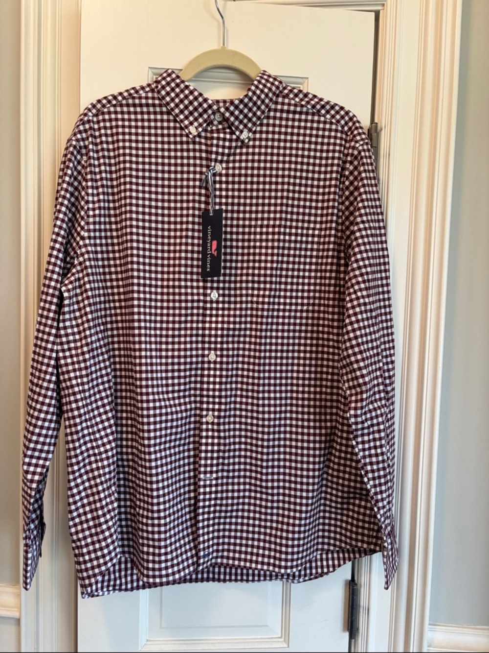 Vineyard Vines Burgundy and White Gingham Button-Down Shirt